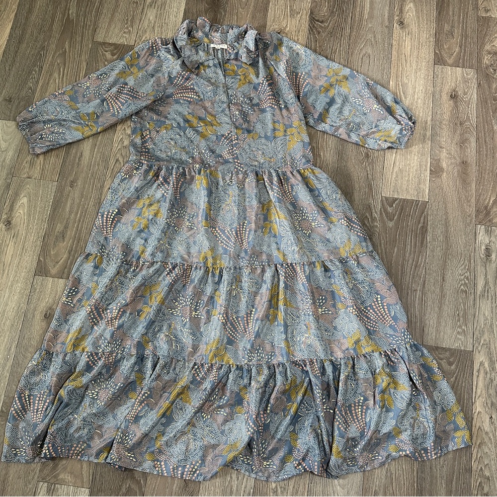 Paani Blue Tiered Maxi Dress with Bishop Sleeves